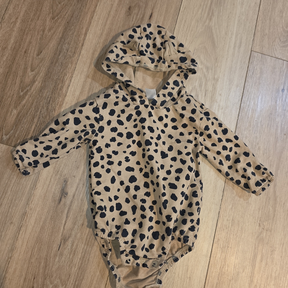 Carter's Tan and Black Spotted Hooded Baby Onesie